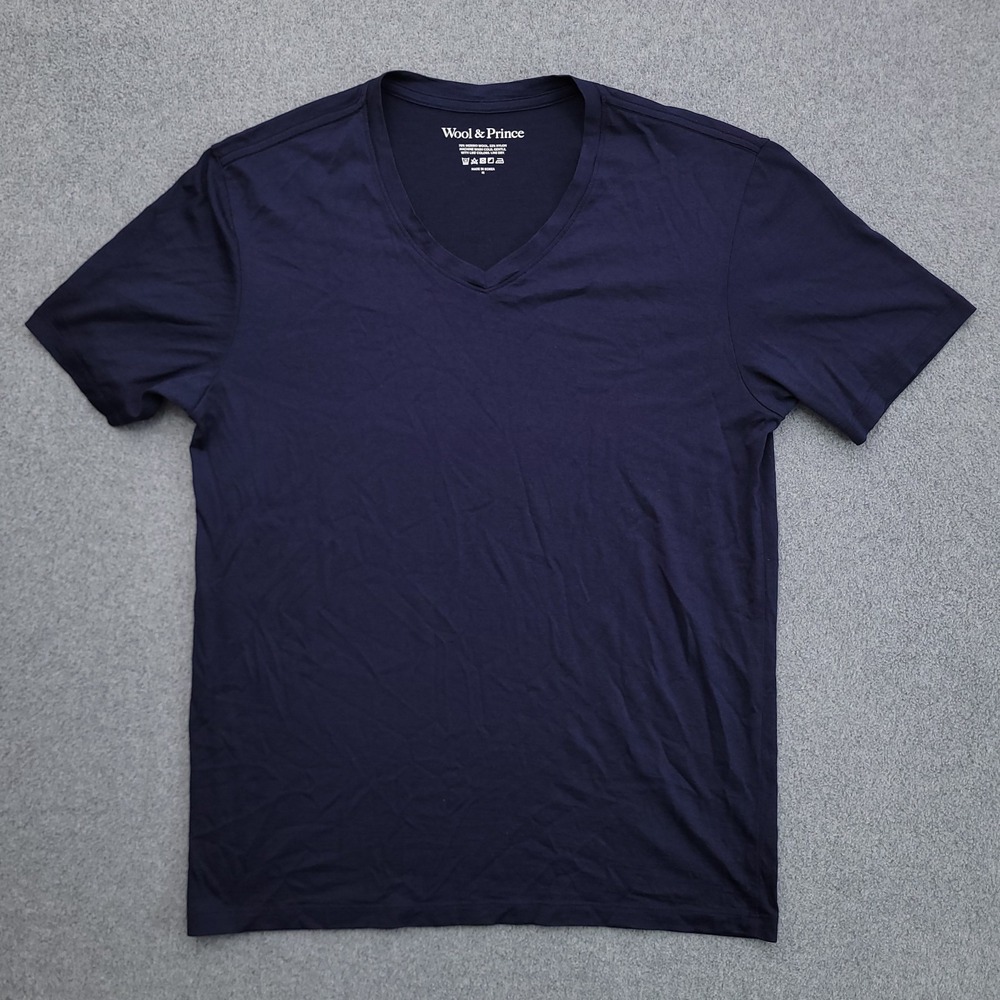 Wool Prince Shirt Mens Medium Merino Wool Navy Blue V Neck Tee Slim Fit